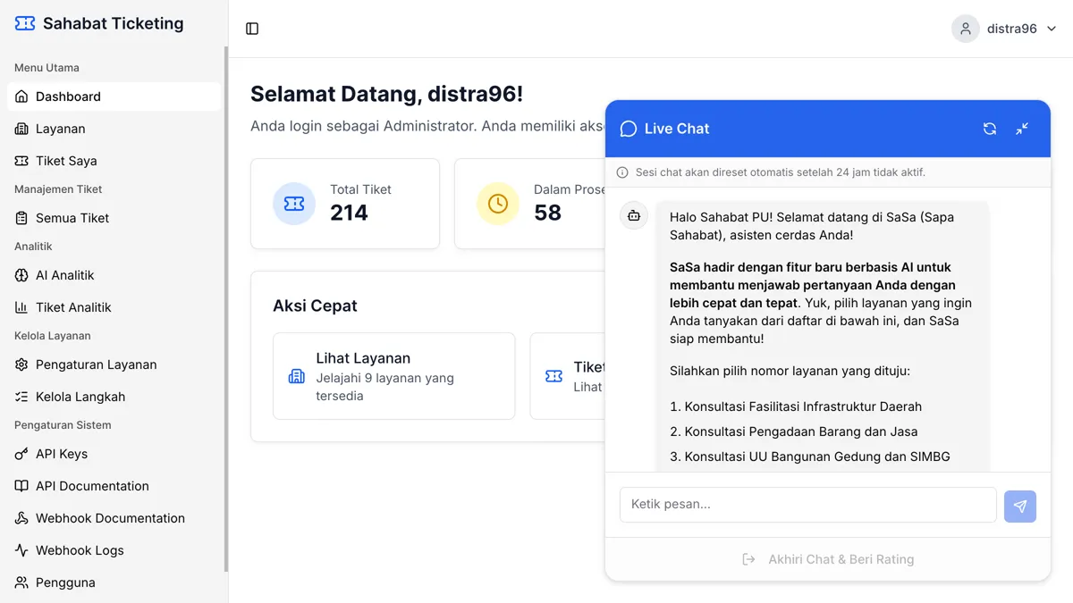 Screenshot of Sahabat PU: AI-Powered Ticketing & Chat Platform